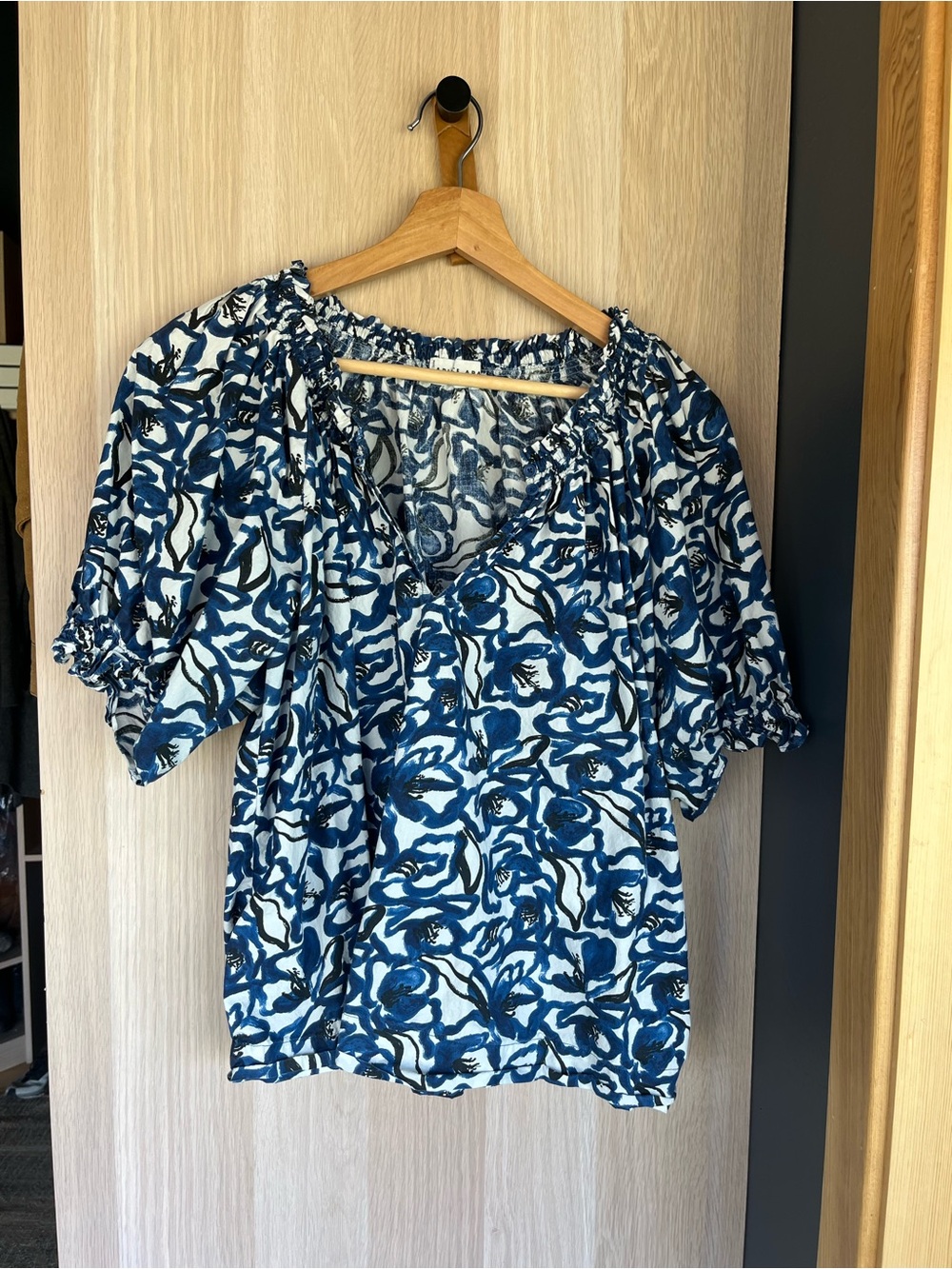 Apiece Apart Blue and White Floral Peasant Blouse